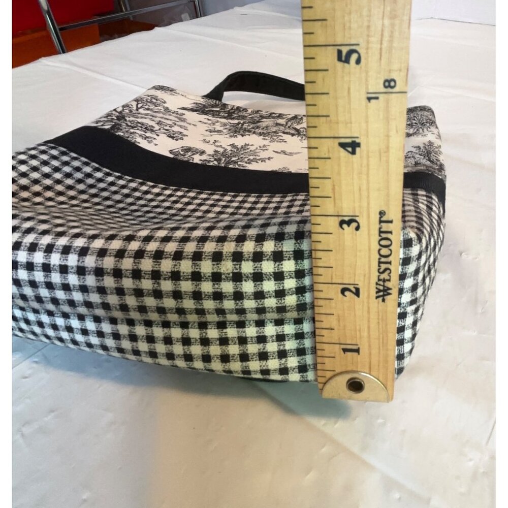 B’s Black & White Toile Print Tote Bag Gingham Design & Black Accent Dual Straps - Picture 7 of 7